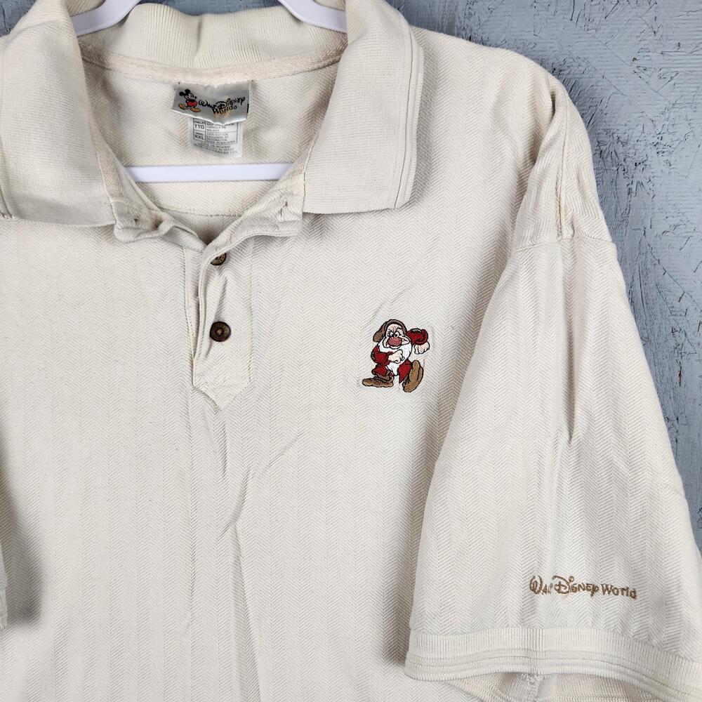 Vintage Walt Disney World Polo Shirt Mens 2XL Cream Grumpy Embroidered Y2K Logo